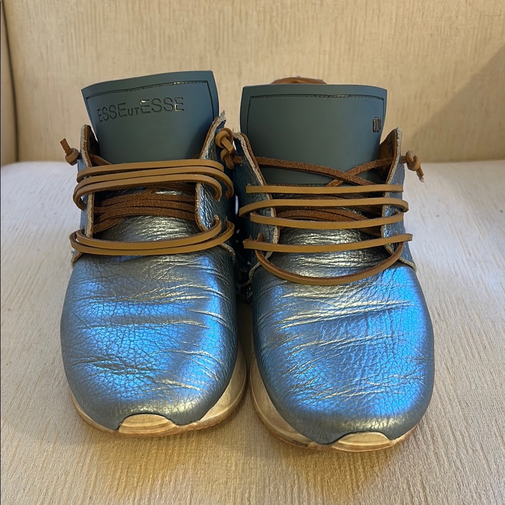 Esseutesse Metallic Light Blue Fringe Sneakers